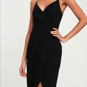 Lulus Special Guest Black Surplice Midi Dress.